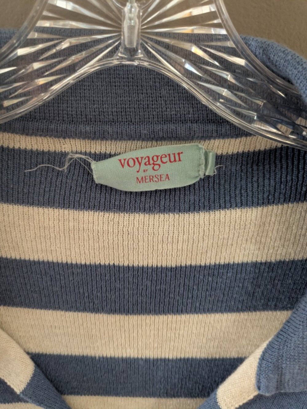 mersea by voyageur woman short sleeve knit sweater cream blue stripes L #868 - Picture 3 of 7